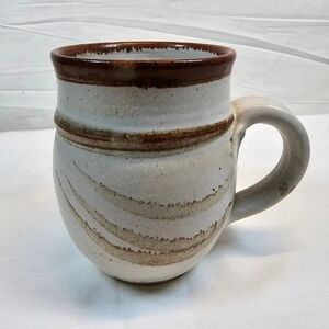Signed Nancy Lovett Sandstone Brown Swirl Pottery Mug